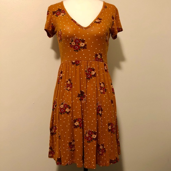 Forever 21 Burnt Orange Floral Polka Dot Dress - Picture 5 of 8